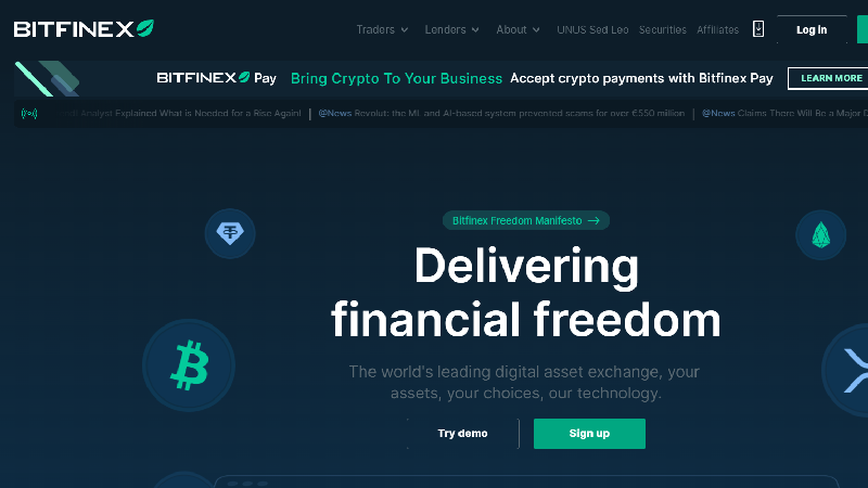Bolsa de criptografia de taxa baixa Bitfinex.