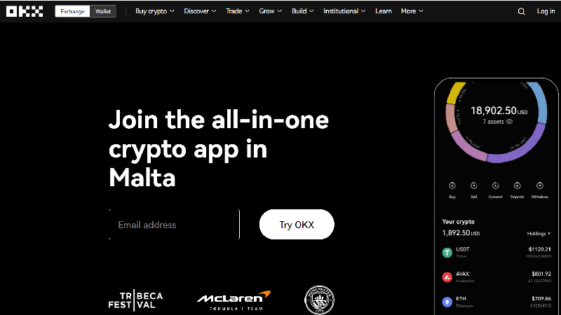 Bolsa de criptografia de taxa baixa OKX.