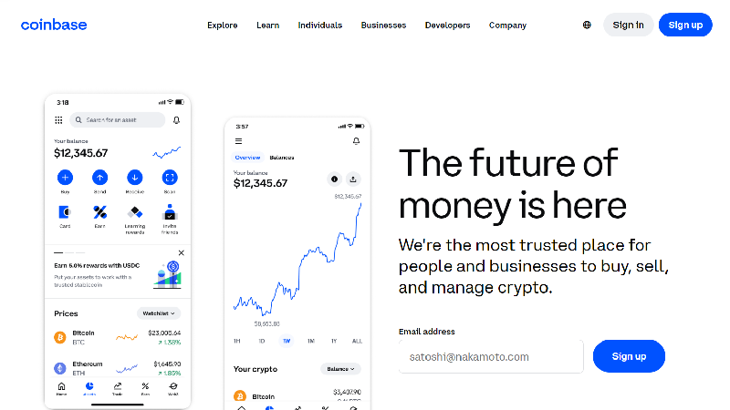 Carteira de criptografia Coinbase.