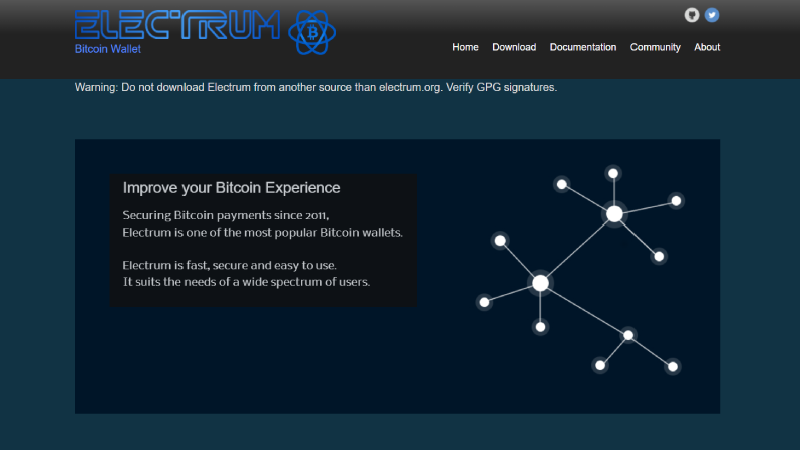 Carteira de criptografia Electrum.
